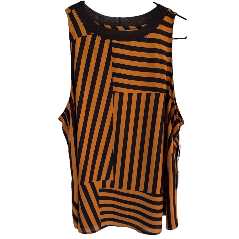 NWT Womens Worthington Tank Top Burnt‎ Orange/Black Geometric Lines Size L